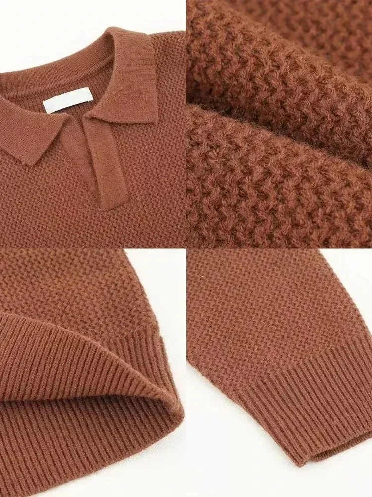 New Knitted Sweater Men Old Money Oversize Casual Pullovers for Man Autumn Winter Khaki Polo Tops Male Streetwear Korean