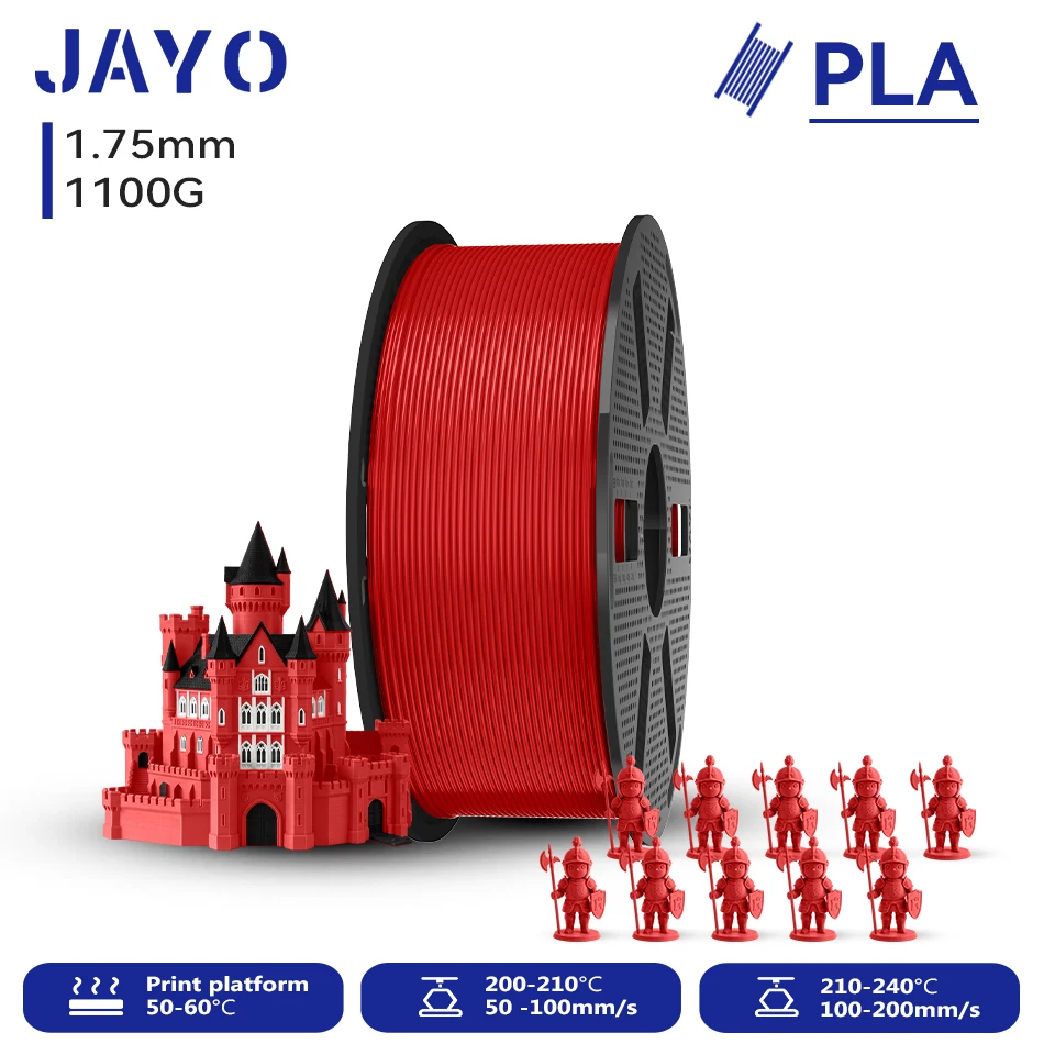 JAYO 1100G 3D PLA Druckerfilament 1,75mm Ungiftig & Blasenfrei PLA-Kunststoff als 3D-Druckfilament für 99% der 3D FDM Drucker & Stifte 1,1KG/Rolle