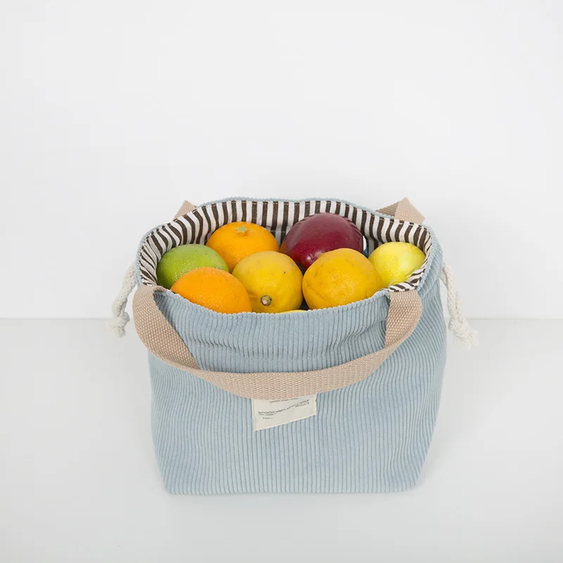 Lunch Bag Corduroy Canvas Lunch Box Drawstring Picnic Tote Eco Cotton Cloth Small Handbag Dinner Container Food Storage Bags