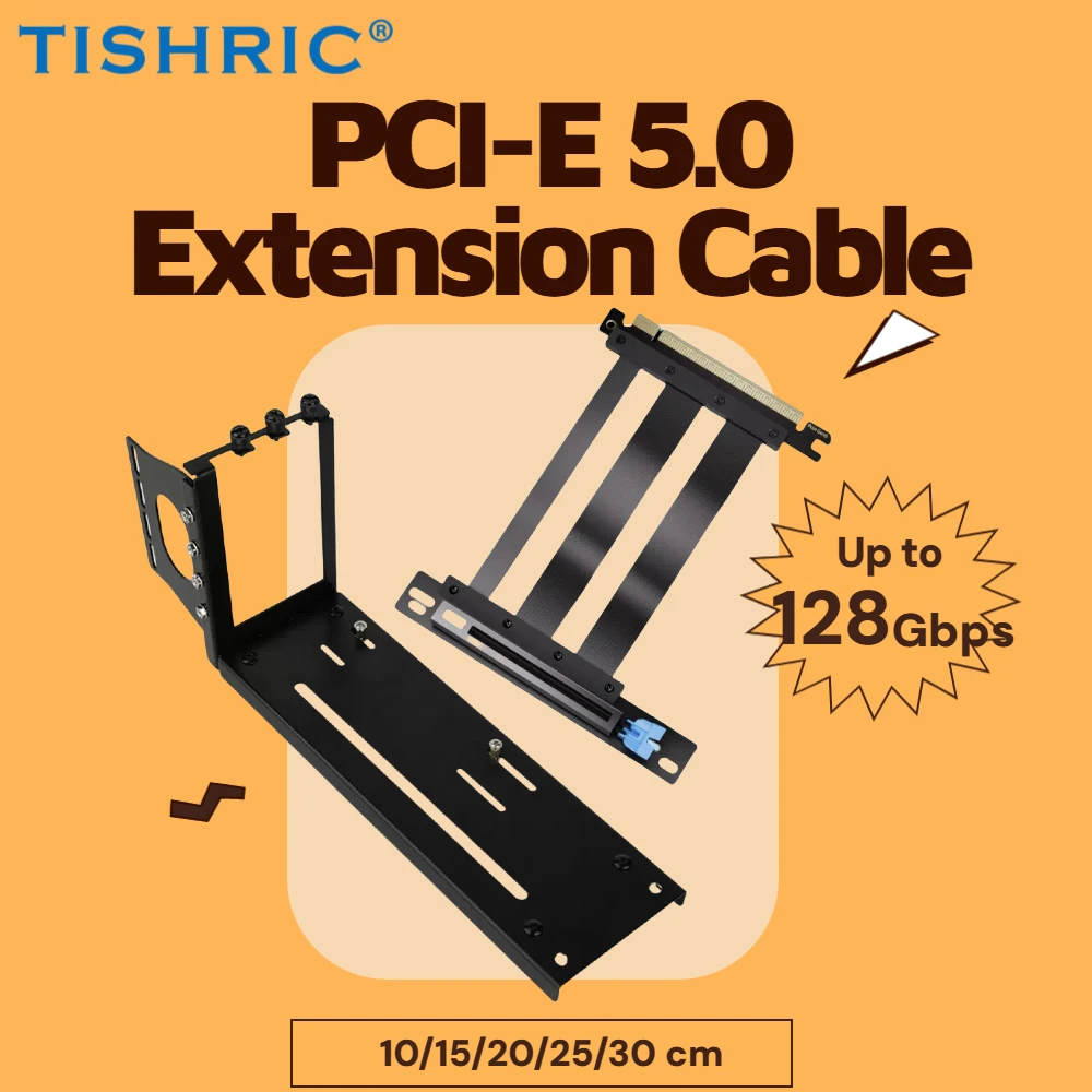 

TISHRIC PCIE 5.0 X16 Riser Cable 10/15/20/30 cm Right angle for Gen 5 GPU Vertical Mount 128GB/s Speed Compatible with PCIe 4.0