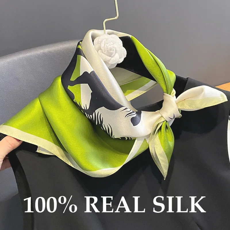 

100% Natural Silk Square Scarf Women Horse Print Bandana Hair Headscarf Scarves Shawl Neck Foulard Fashion Wrap Cachecol Femme