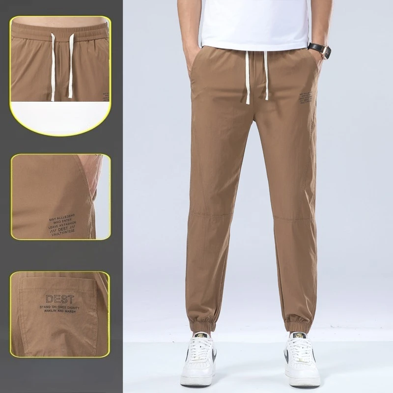 

Fashion Thin Mens Sweatpants Summer Casual Stretch Bound Feet Trousers Elastic Waist Outdoor Fitness Jogging Ankle Length Pants