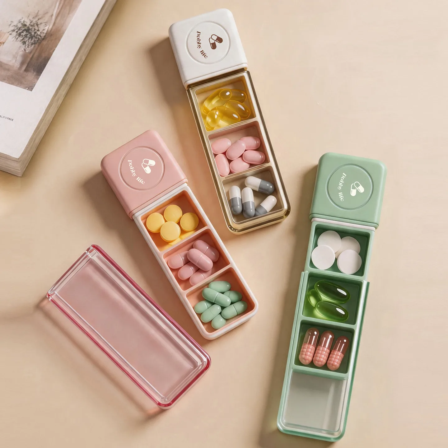 Portable Three Grids Medication Box Daily Three Meals Pill Cutter Visualized Pill Dispenser Household Travel Storage Organizer