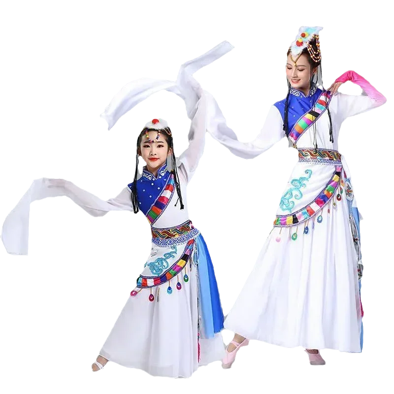Strój mongolski dla dziewcząt, rękawki wodne, tibetskie stroje do tańca narodowego, damskie stroje etniczne Hmong, spódnica do ćwiczeń tańca tybetańskiego
