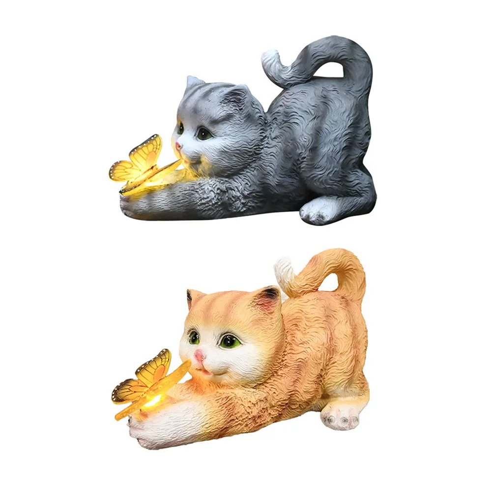 

Cat Solar Garden Statue Solar Cat Statues with Illuminated Butterfly Lawn Art Decoration Solar Garden Statue Cat for Mom Grandma