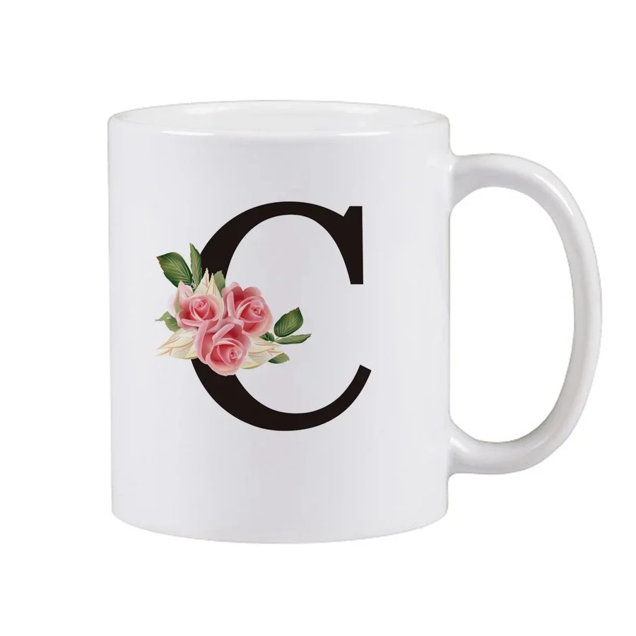 26 English letters A-Z mugs, office owner women's coffee cup,11oz classic white ceramic cup, thank you gift custom cup