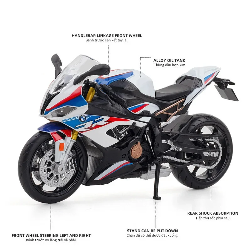 1/12 BMW S1000RR Motorcycle Toy 1:12 RMZ City Diecast Metal Racing Model Super Sport Miniature Collection Gift For Boy Children