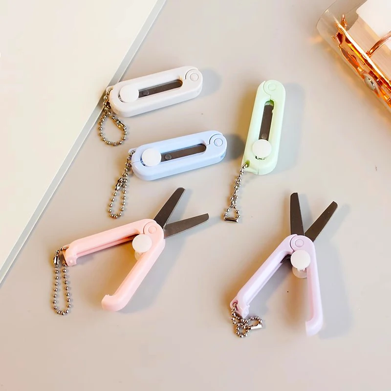 Cute Morandi Folding Scissors Portable Key Chain Mini Paper Cutter Envelopes Opener Kawaii Stationery DIY Hand Tools Office