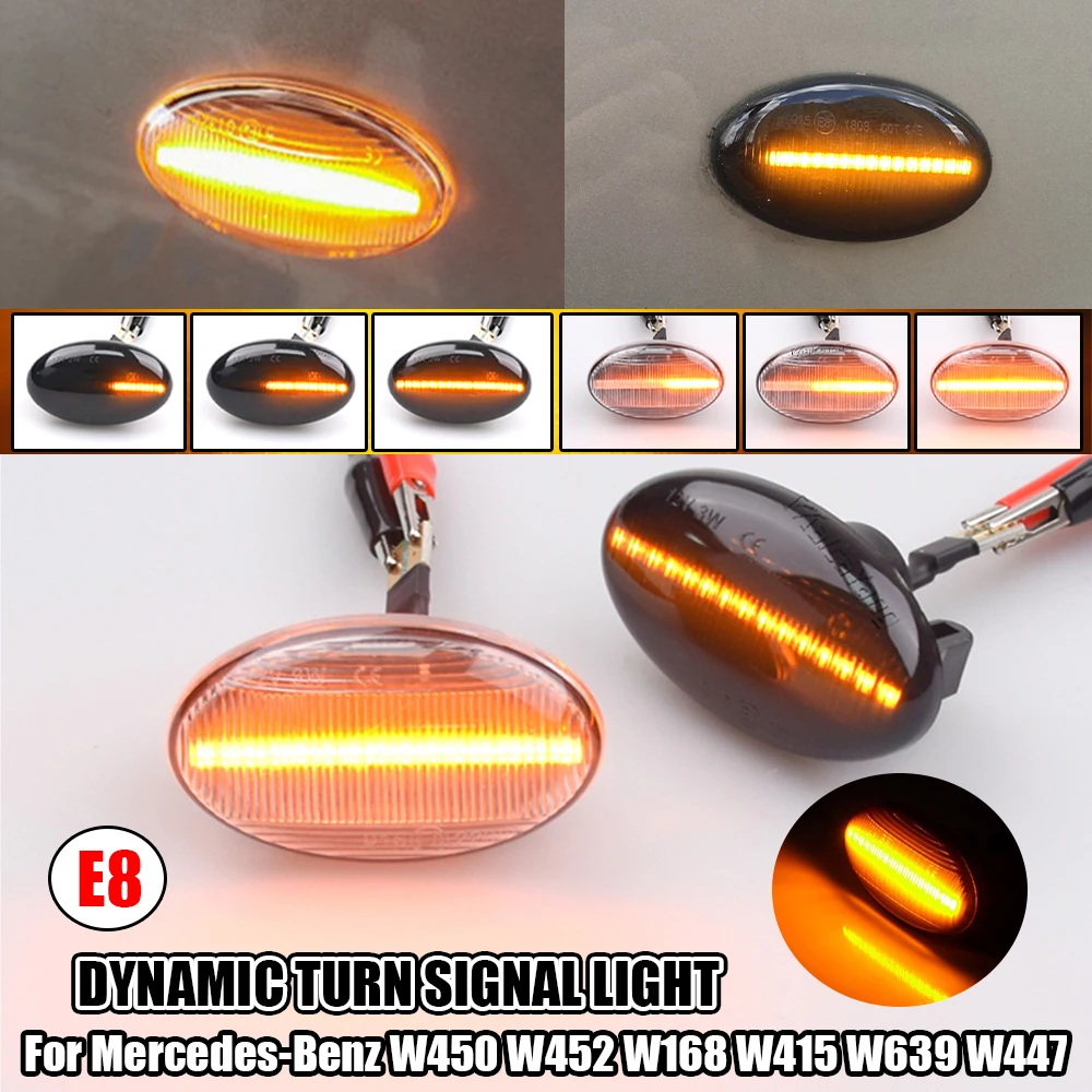 2x Dynamic LED Turn Signal Lights Side Marker Lamp Car Accessories For Mercedes-Benz Smart 450 & Benz W639 W168 W447