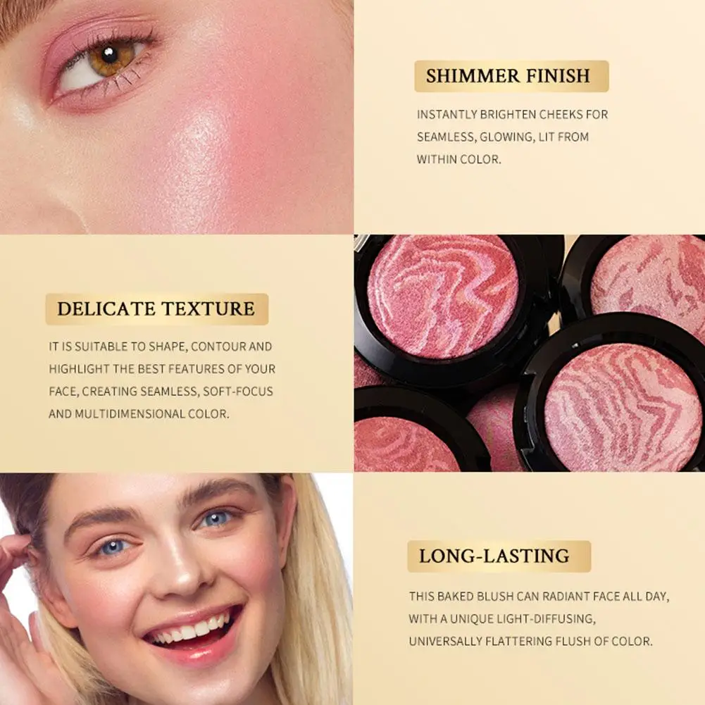 Blush en poudre marbrée imperméable, contour lumineux, surbrillance du visage, finition crémeuse et légère