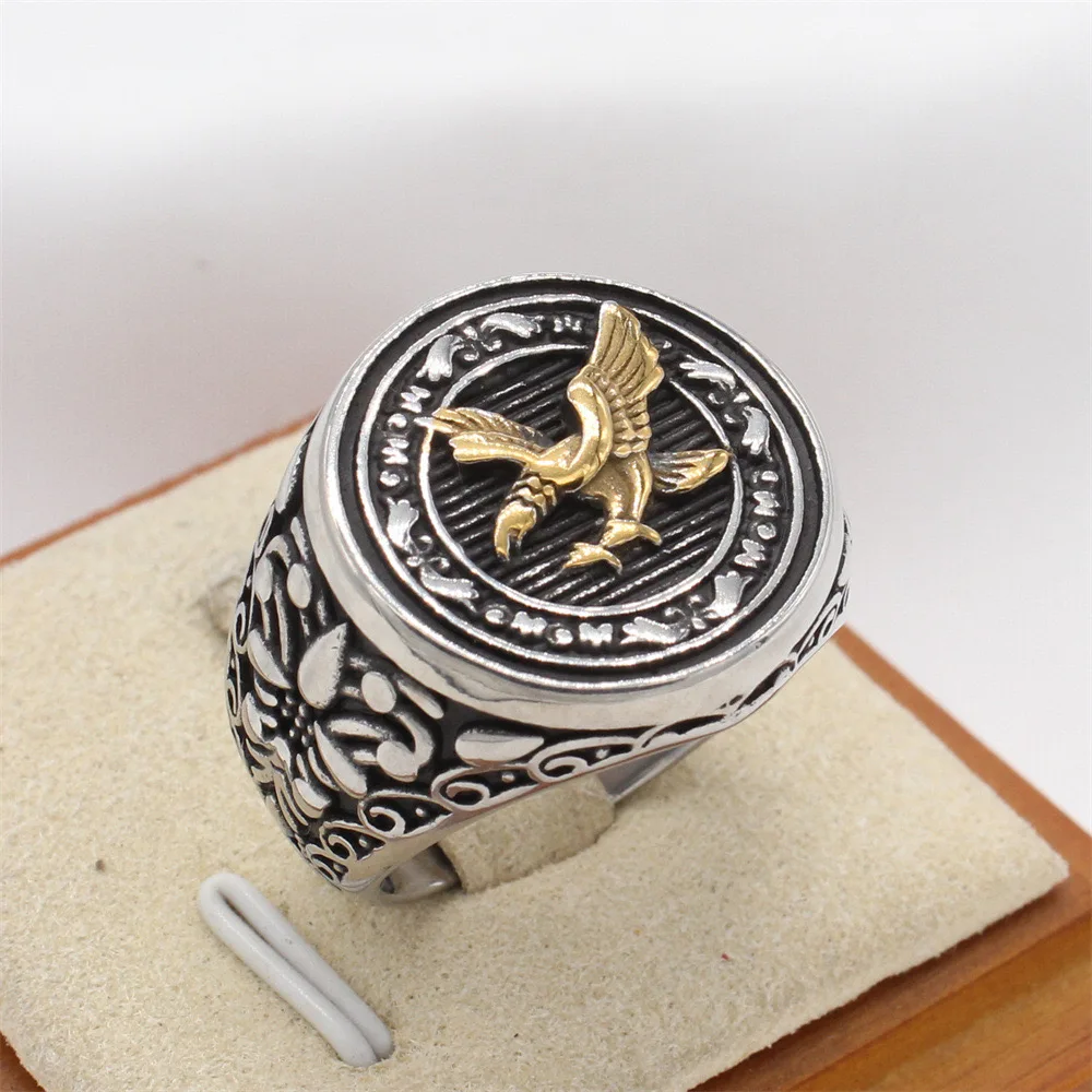 European and American personality vintage bald eagle stainless steel motorcycle; men's titanium steel ring.