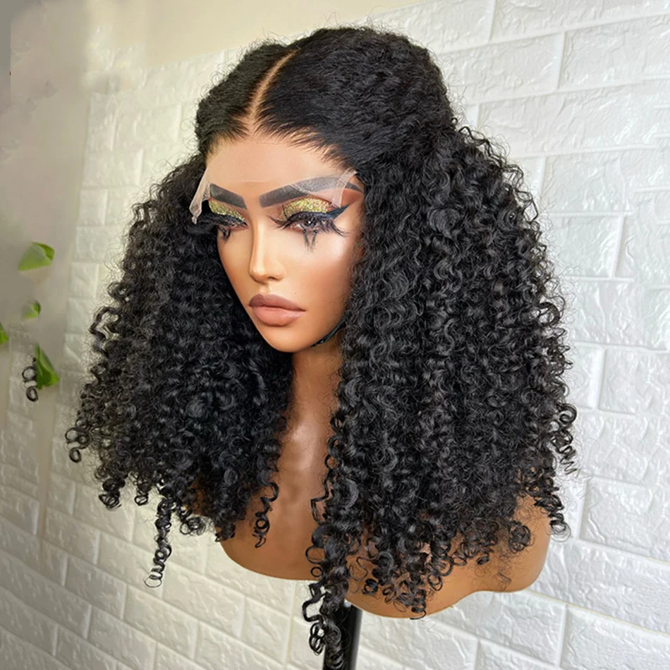 

Glueless Soft 26Inch Long Black Kinky Curly 180Density Deep Lace Front Wig For African Women Babyhair Preplucked Daily Cosplay