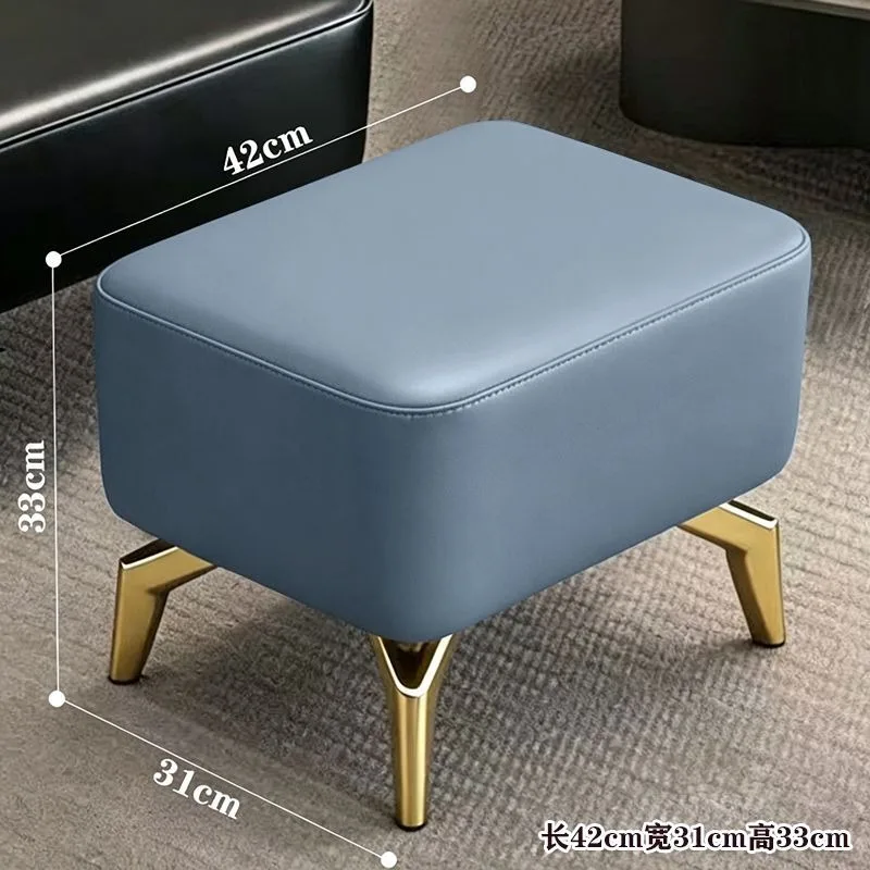 Modern Light Luxury Leather Shoe Change Stool Gold Leg High Rebound Sponge Anti Slip Multi-Scene Living Room Foot Rest Ottoman