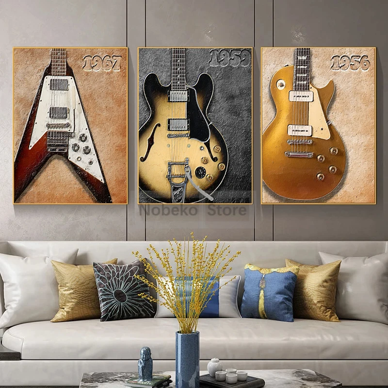 Retro Gibson Les Paul Junior Guitar Classic Rock Lovers Poster Prints Canvas Painting Wall Art Pictures Home Room Decor Dad Gift