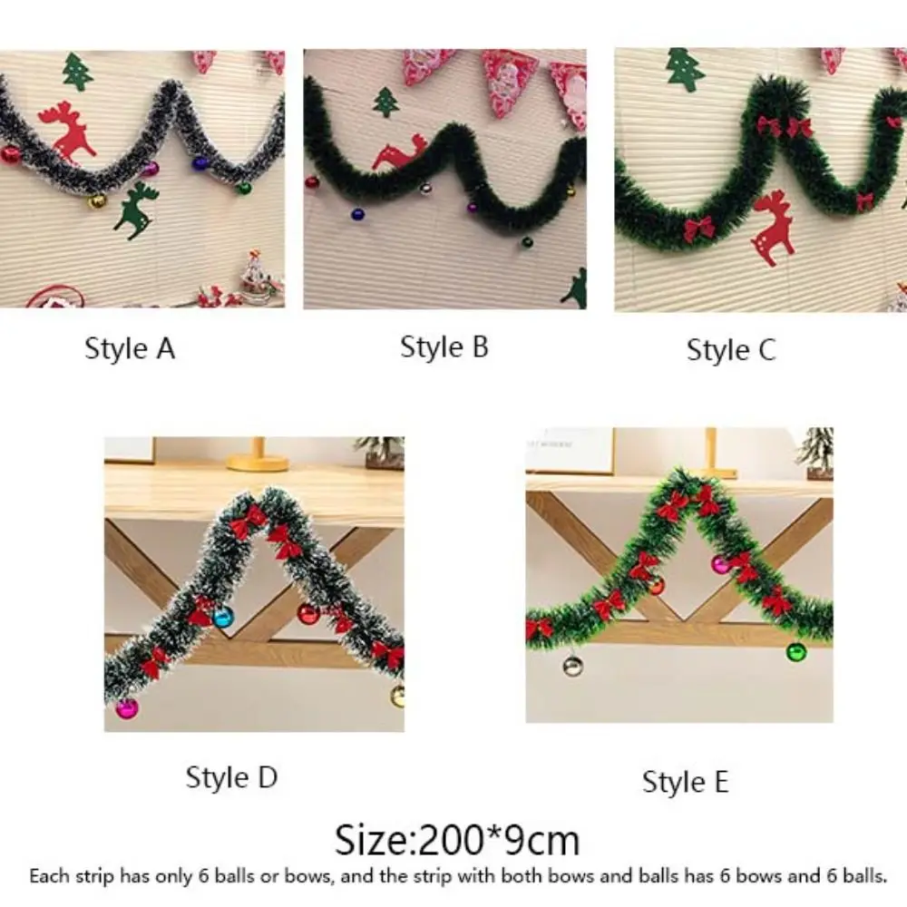 2 Meter Christmas Tree Decoration Ribbon Green DIY Garland Ribbon with Bell and Bow Christmas Artificial Plant Vine Wedding