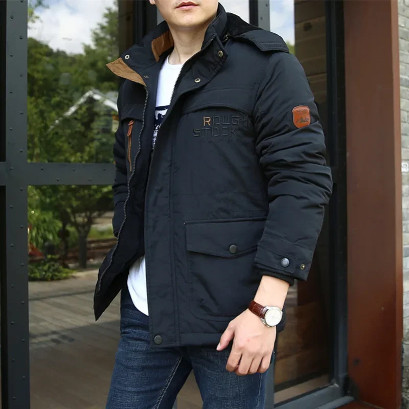 Cross Border New Autumn and Winter Men\'s Warmth Thickened Mid Length Top Coat Outdoor Casual Charge Coat