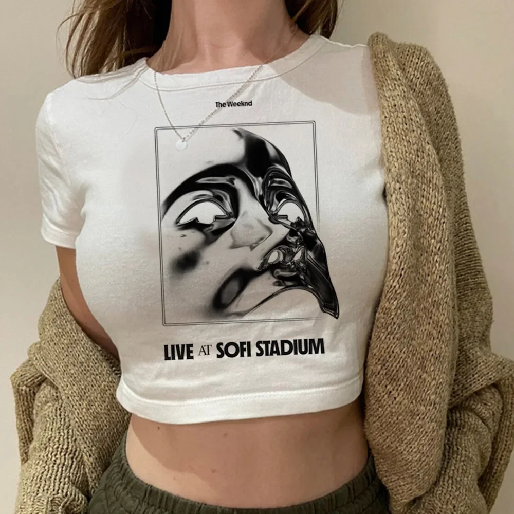 Weeknd Crop Topรัดตัวฤดูร้อนCropped Harajuku coquette Slim Fitน่ารักgyaru Vintage 2000Sผู้หญิงTees