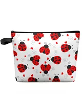 Ladybug Love Heart Dotted Texture Large Capacity Travel Cosmetic Bag Portable Makeup Storage Pouch Women Waterproof Pencil Case