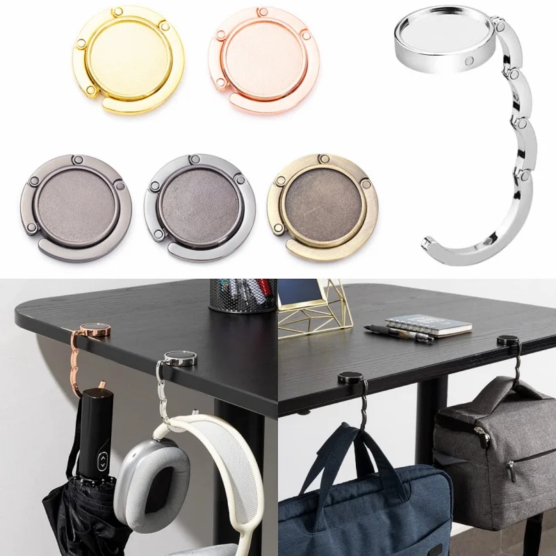 Outdoor Portable Handbag Folding Hooks for Table Metal Compact Purse Hook Restaurant Bar Table Desk Bag Storage Hanger Hook Tool