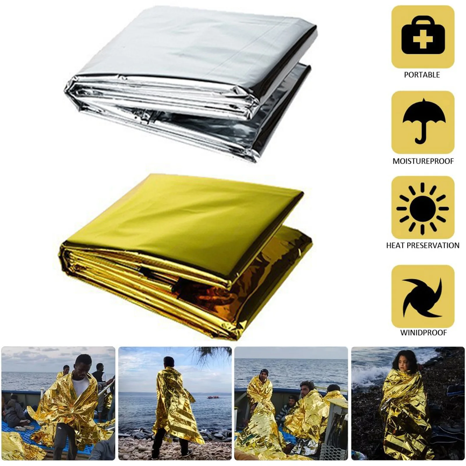 Emergency Mylar Blankets Individually Wrapped Thermal Space Blankets Plant Growth Sheet for Outdoor Cold Winter Camping Hiking