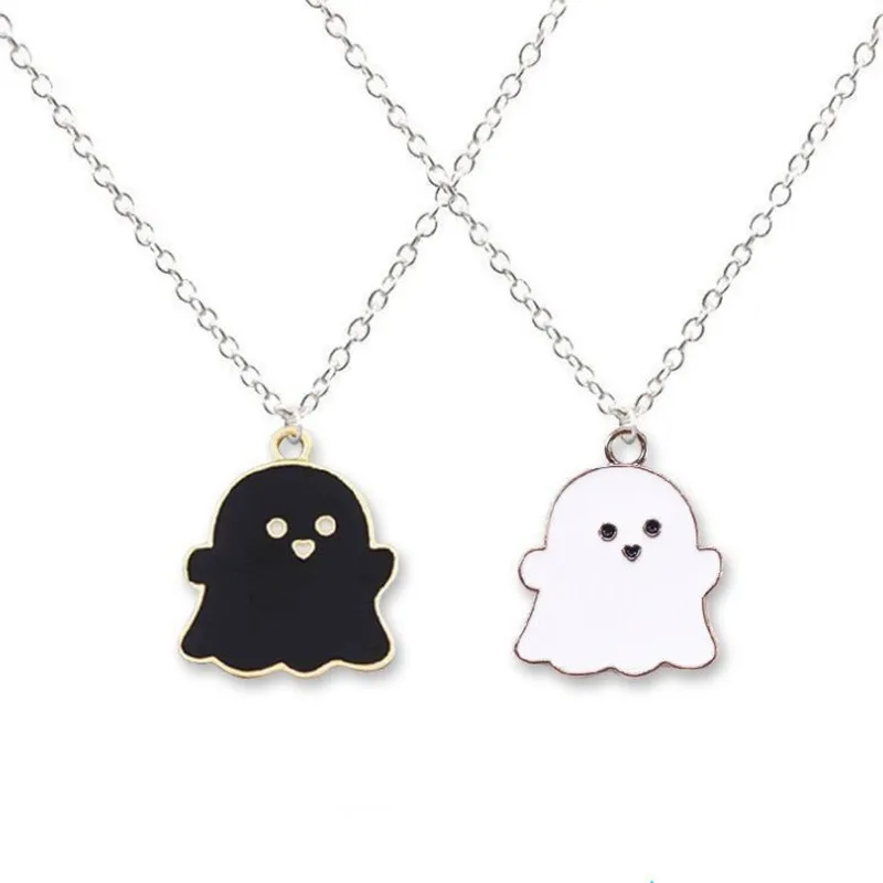 2Pcs Ghost Pendant Necklaces Set for Men Women Friendship Lovers Cute Cartoon Fashion Trendy Best Friends Couple Jewelry Gifts