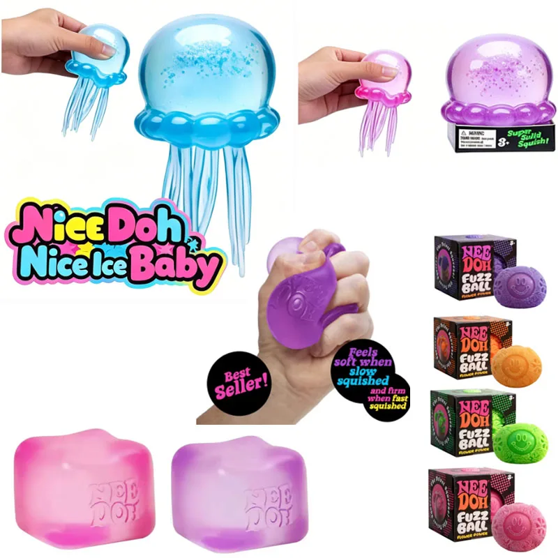EN STOCK Juguete Sensorial Antiestrés de Medusa Blanda Needoh, Cubo para Aliviar el Estrés y Estimular las Puntas de los Dedos