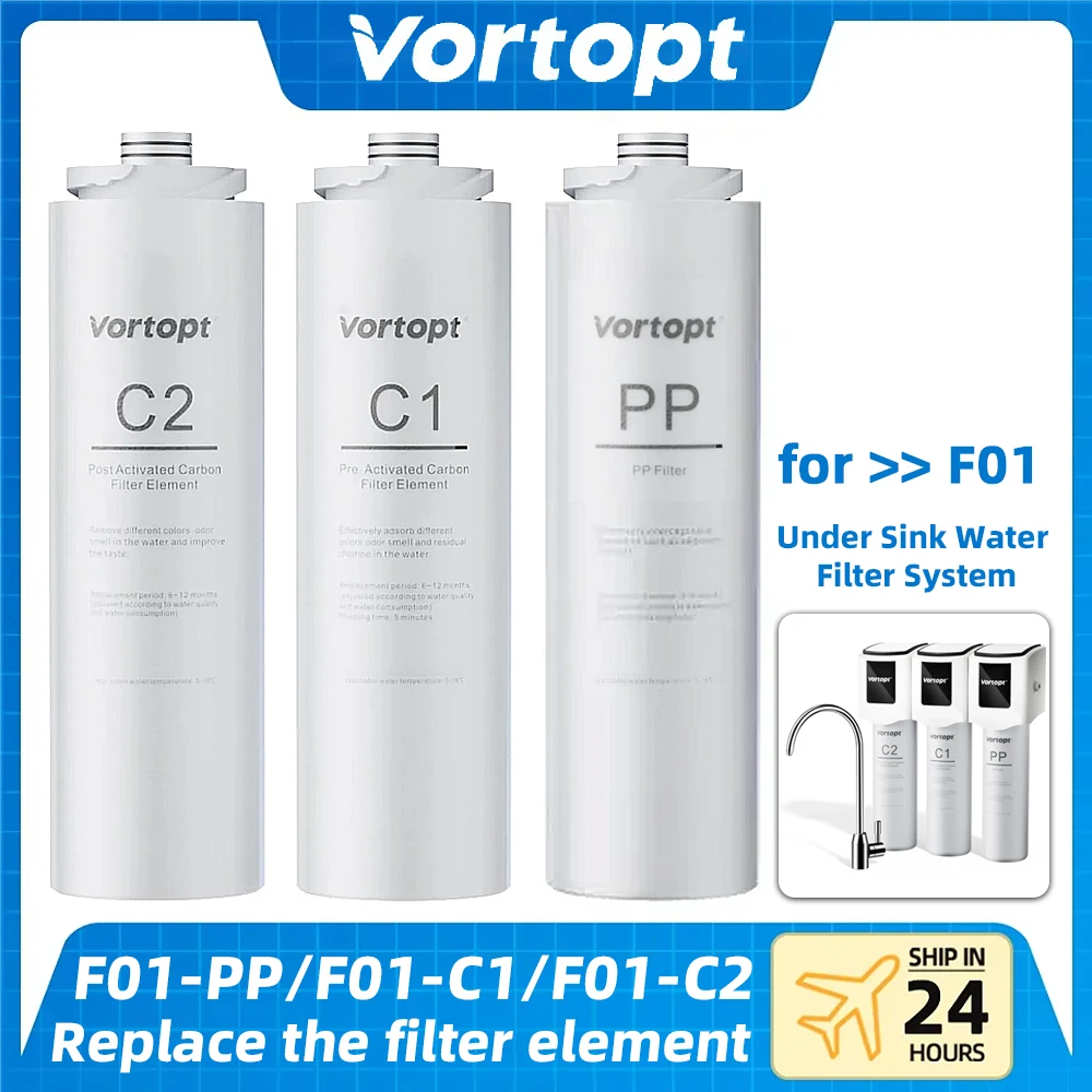 PP/C1/C2 Replacement Filter Sediment, Odors, Rust, Chlorine & Purifies Odors for F01 Under Sink Water Filter System Vortopt