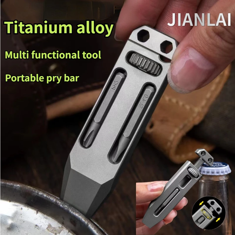 Titanium Alloy Mini EDC Wrench Multifunctional Pry Bar Bottle Opener Portable Keychain Pocket Tool Accessory Screwdriver