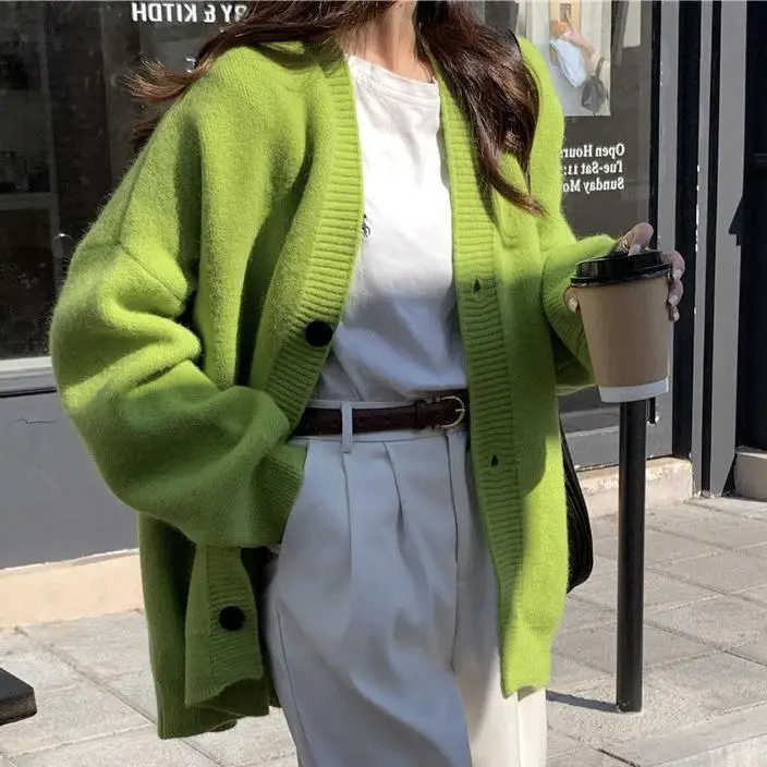 2024 Autumn Women Sweater Knitting Basic Fashion Cardigan Long Sleeve Korea Shirt Loose Casual Show Thin Solid Coat