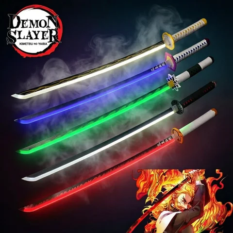 104cm Bright Katana LED Light Sword Kimetsu No Yaiba Anime Cosplay Props Real Size Japanese Katana Samurai Sabre Demon Slayer