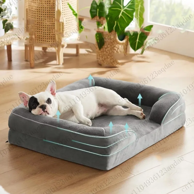 Pet Bed Winter Warmth Thickened Gray Flannel Dog House Plush Velvet Solid Pattern Sustainable Large Dog Bed Pet Supplies