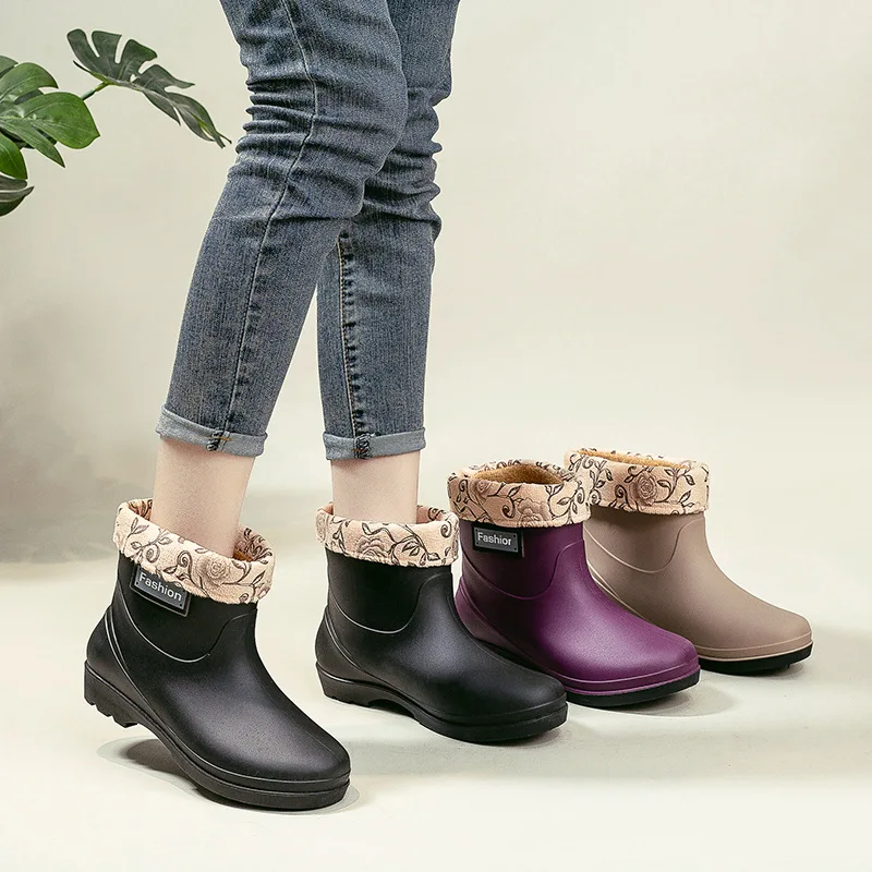 Women's Ankle Rain Boots 2024 Summer Spring Short Tube Non-slip Thickened Waterproof Boots Comfortable Wear-resistant Rain Boots