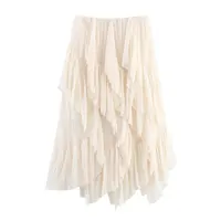 Midi Skirt Women's Faion Design Layered Decoration mid Waist Spring Summer New Arrival Skirts Asymmetric Polyester Casual - Image 3