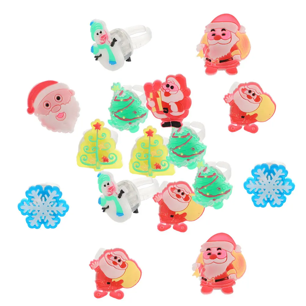 

72 Pcs Glitter Soft Rubber Ring Santa Claus Rings Luminous Christmas Supplies Toys Playthings Plastic Flashing Snowflake
