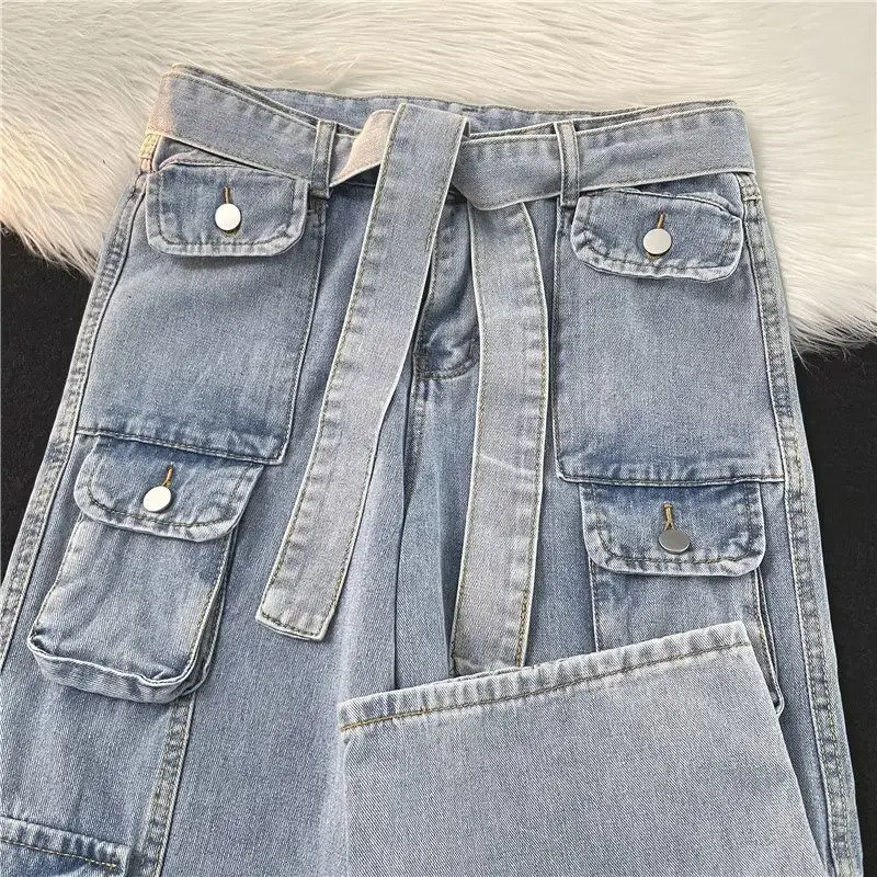 Vintage Solid Color Cargo Pants Men Multi Pocket Baggy Jeans Y2k Japanese Wide Leg Denim Trousers Hip Hop Punk Streetwear