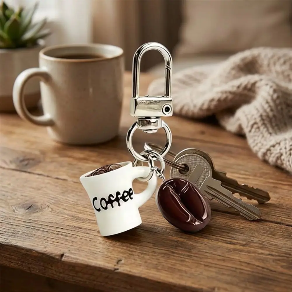 Simulation Coffee Cup Keychain Miniature Portable Coffee Beans Keychain Resin Cartoon Realistic Coffee Pendant