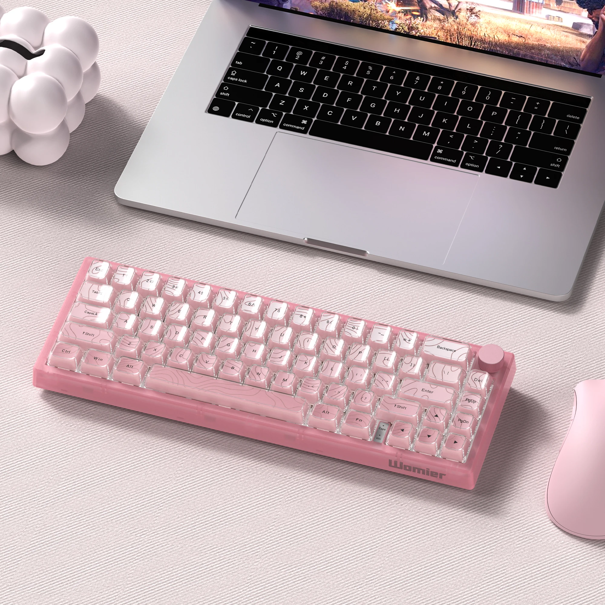 Womier V-K66 PRO Teclado Rosa QMK Mecânico Teclado para jogos Botão Alça Junta montada com fio LED retroiluminado Teclado Hot-Swap