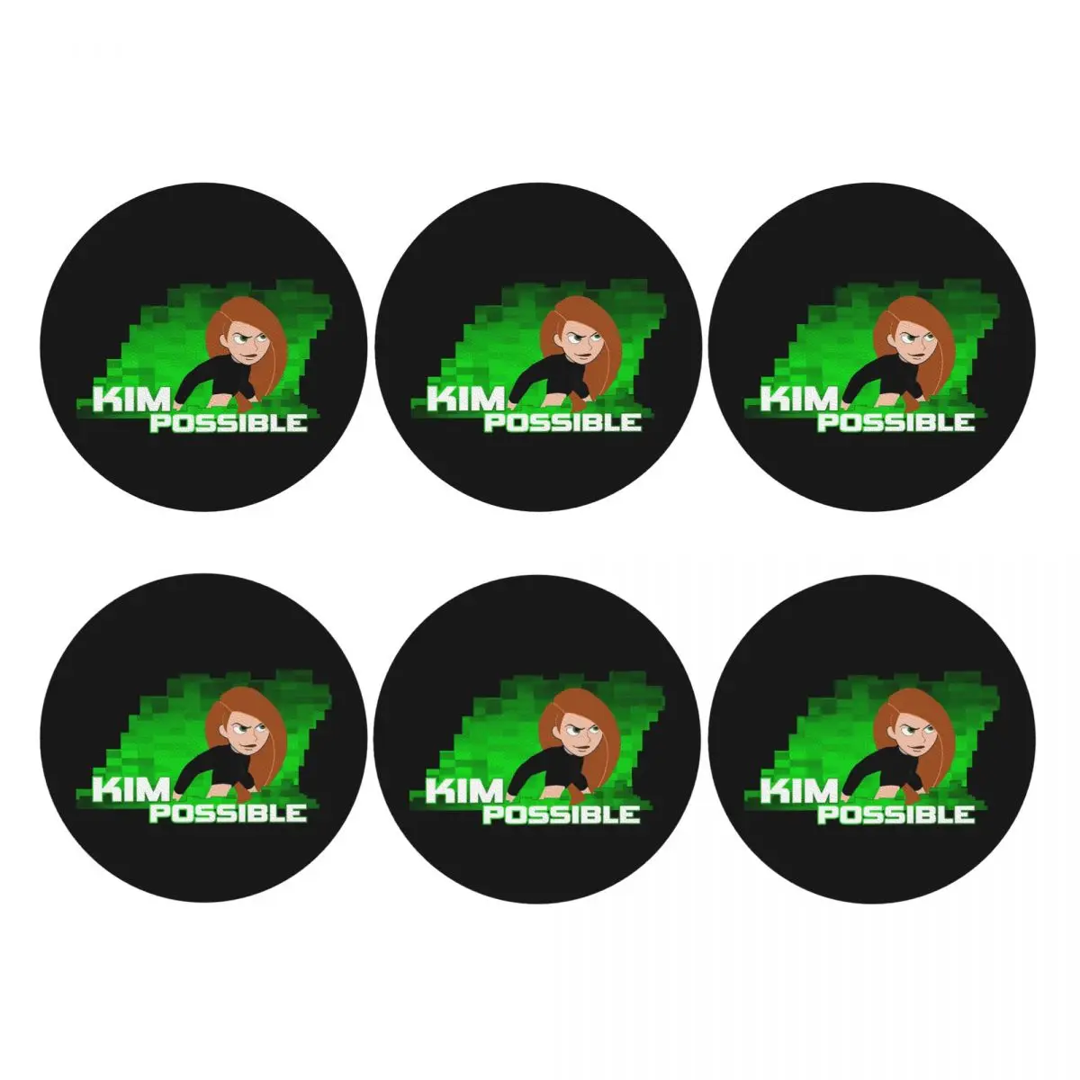 Kim Possible Anime Green Light Coasters PVC Leather Placemats Non-slip Coffee Mats for Decor Kitchen Dining Pads Set of 6