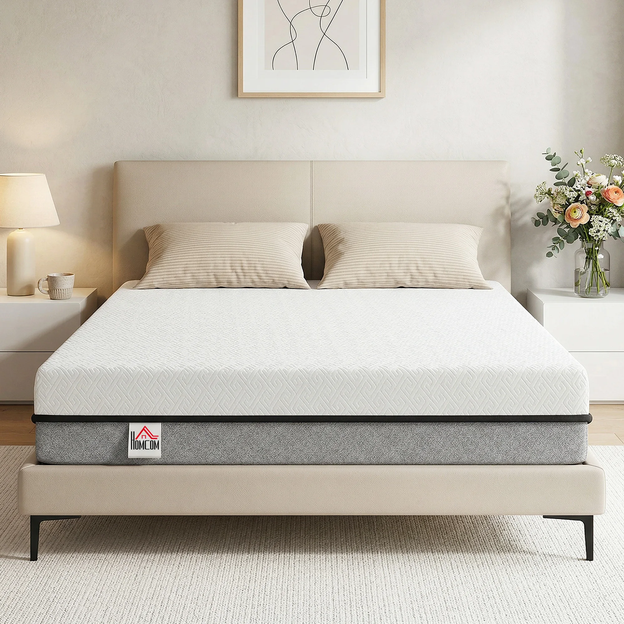 Materasso HOMCOM 140x200 cm, H3 di rigidità media, 20 cm di spessore; materasso ergonomico e traspirante in gel-memory-foam con rivestimento sfoderabi