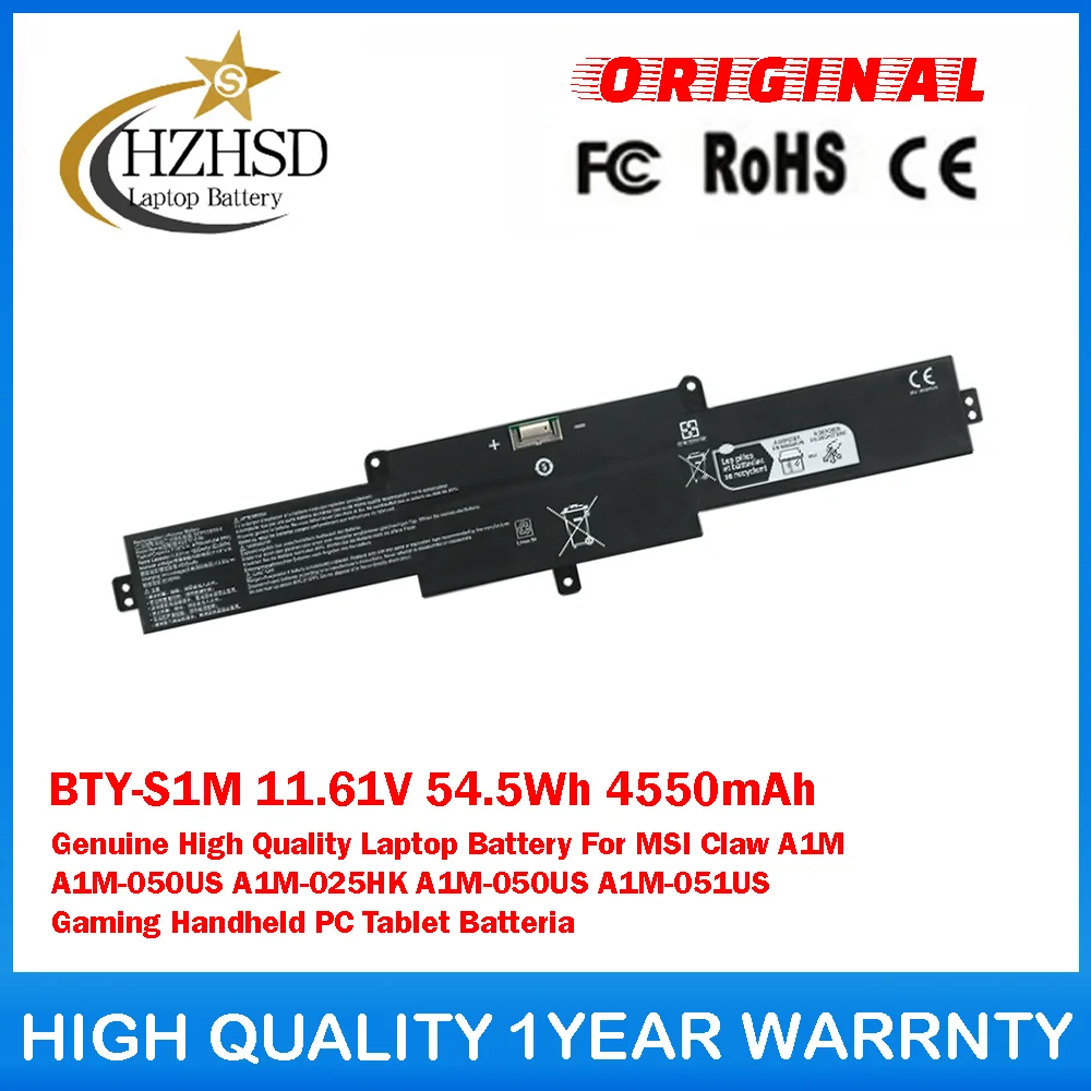 

BTY-S1M 11,61 В 54,5 Втч 4550 мАч Оригинальный высококачественный аккумулятор для ноутбука MSI Claw A1M A1M-050US A1M-025HK A1M-050US A1M-051US