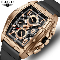 LIGE Sports Men's Watch Luxury Fashion Watches For Men Unique Square Design Watch Chronograph Quartz Waterproof Tape Wristwatch