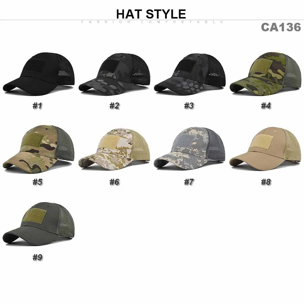 Tactical Military Baseball Caps Multicolor Camouflage Breathable Sun Visor Mesh Outdoor Hunting Hiking Skeleton Snapback Hat