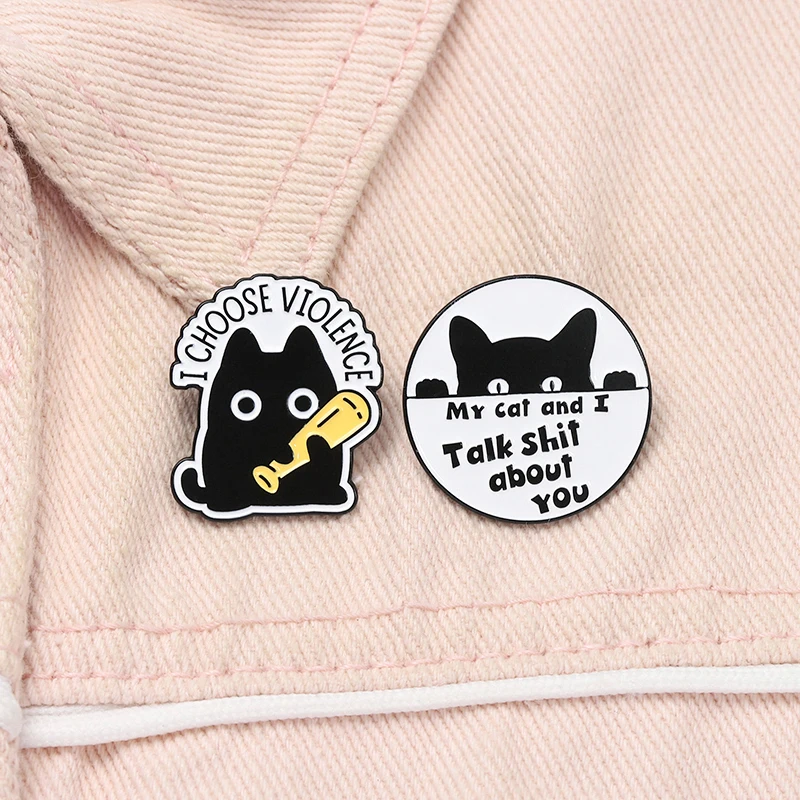 Niedliche Katzen-Emaille-Anstecknadeln, individuell, „My Cat And I Talk Shit About You“, Broschen, Anstecknadeln, Kleidung, Tierschmuck, Geschenk für Kinder und Freunde – Detail 7