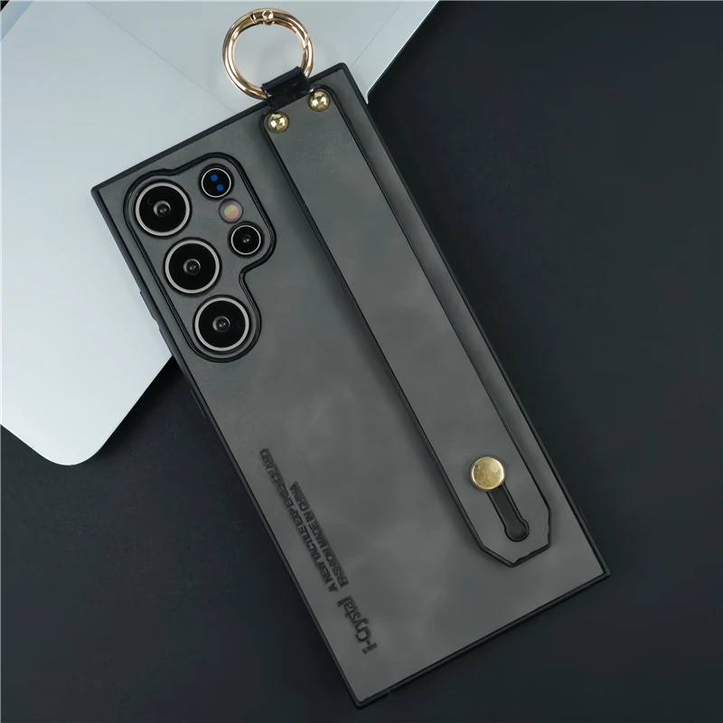 Suede Lambskin Leather Wrist Strap Phone Case For Samsung S2