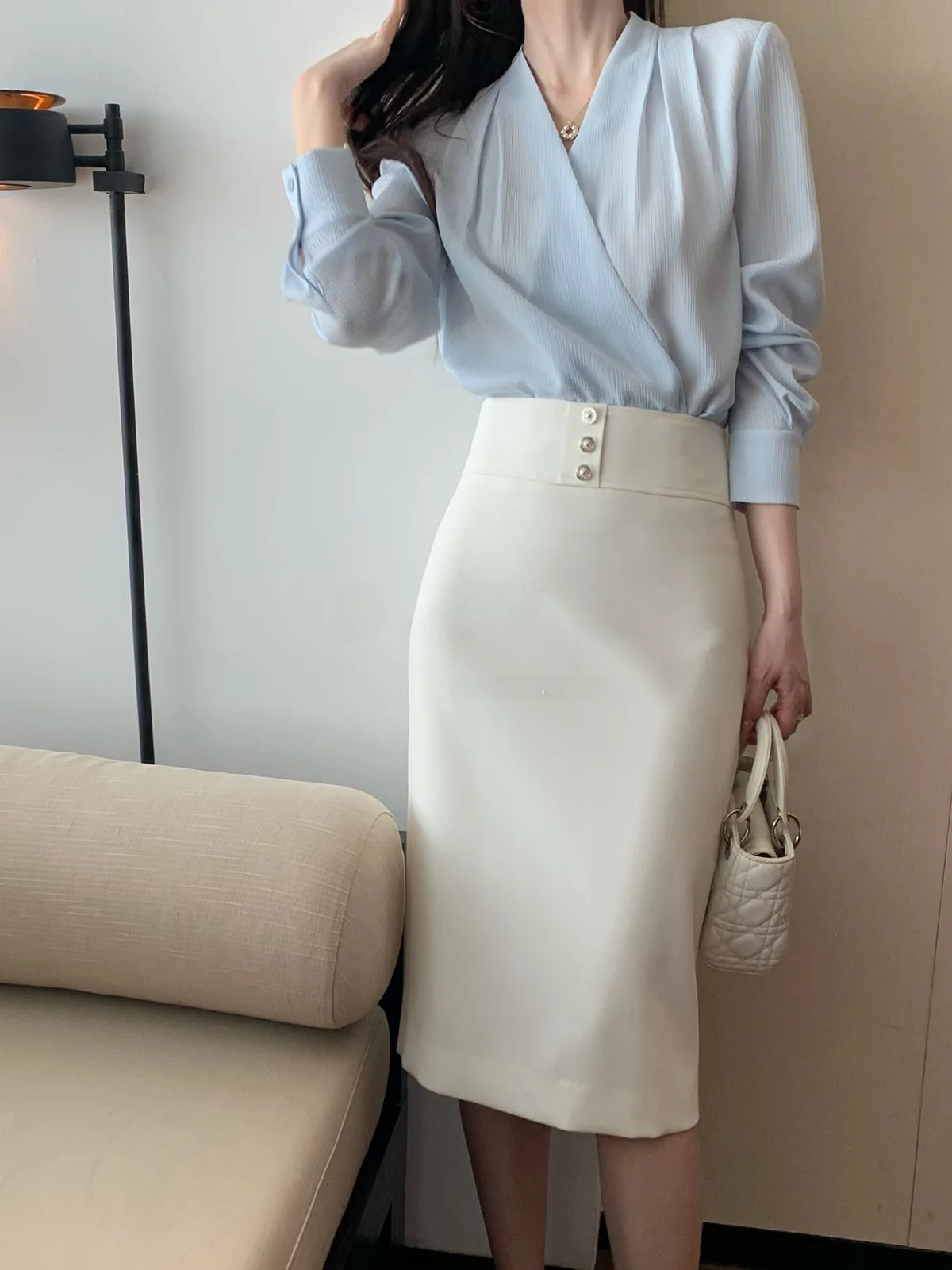 

Женский офисный костюм DAJO'S для поездок на работу, с V-образным вырезом, из полиэфирного волокна, приятный для кожи, дышащий, с длинными рукавами