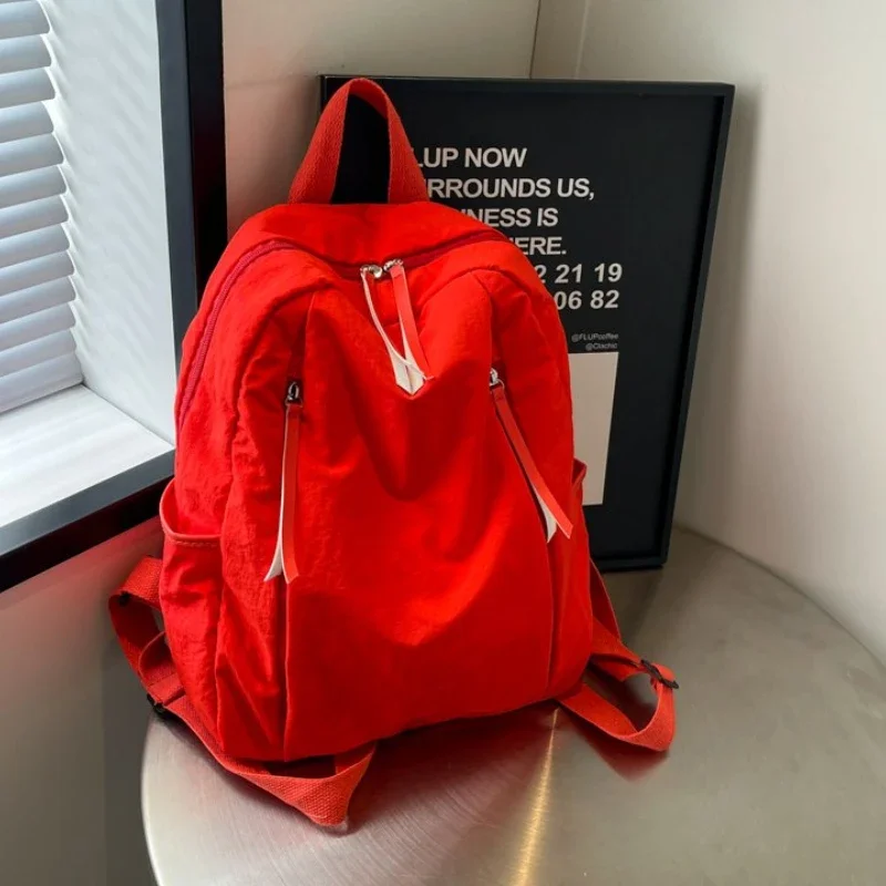 

Unisex Solid Nylon Zipper Light Women's Backpack 2025 Hot Sale Concise School Bags High Quality Large Capacity Sweet Backpack