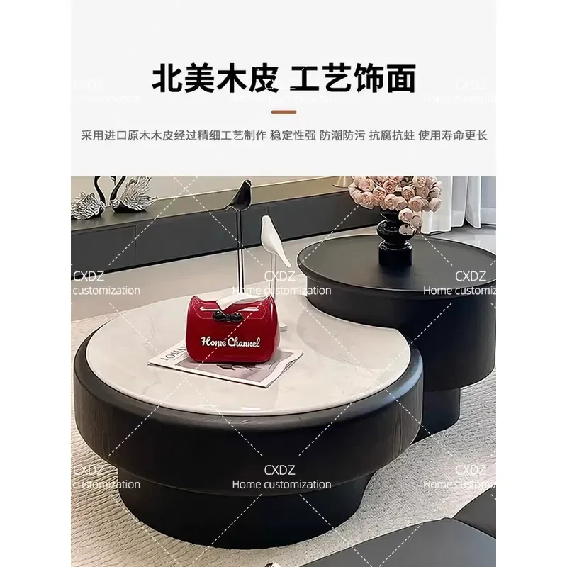 Round Coffee Table with Storage Microcrystalline Stone Top Modern Minimalist Design for Living Room Small Apartment Home