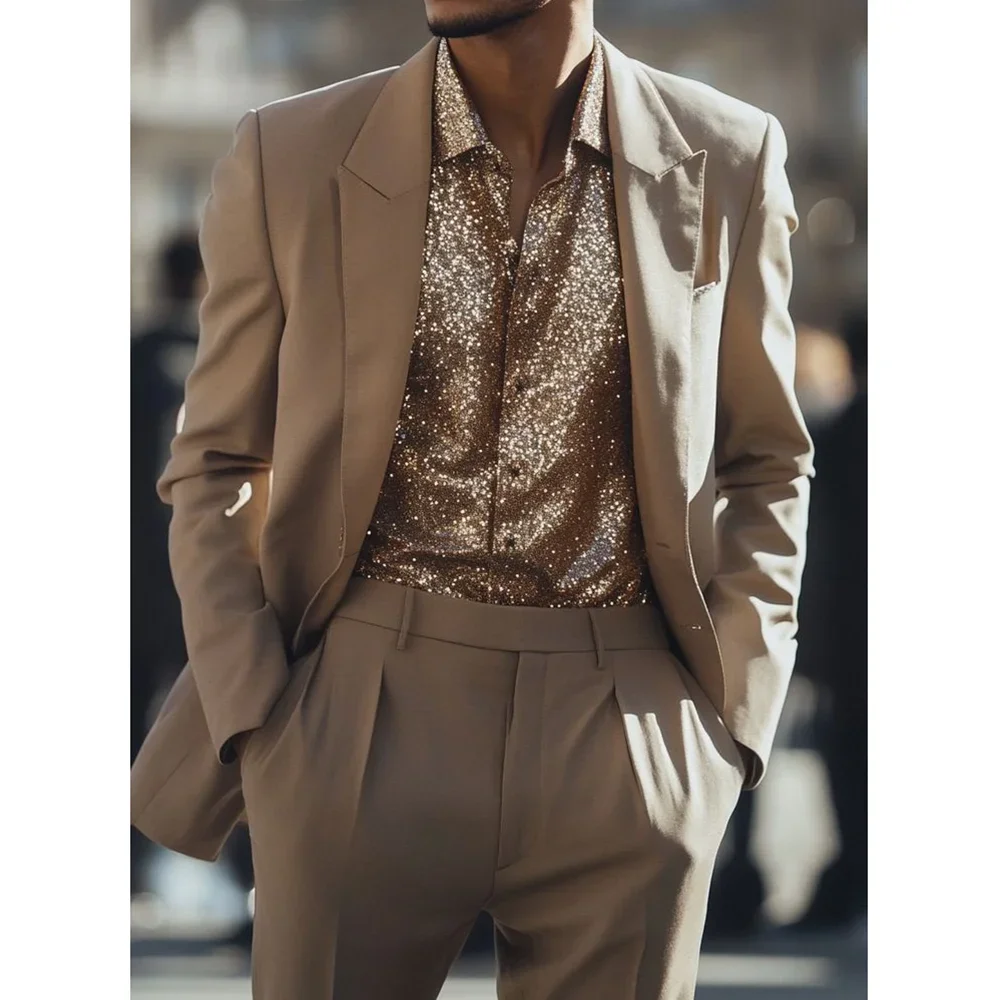 

Костюмы для мужчин, модная 2-х предметная куртка, брюки, повседневная деловая однобортная одежда с остроконечными лацканами для свадьбы, жениха, выпускного вечера, повседневная мужская одежда