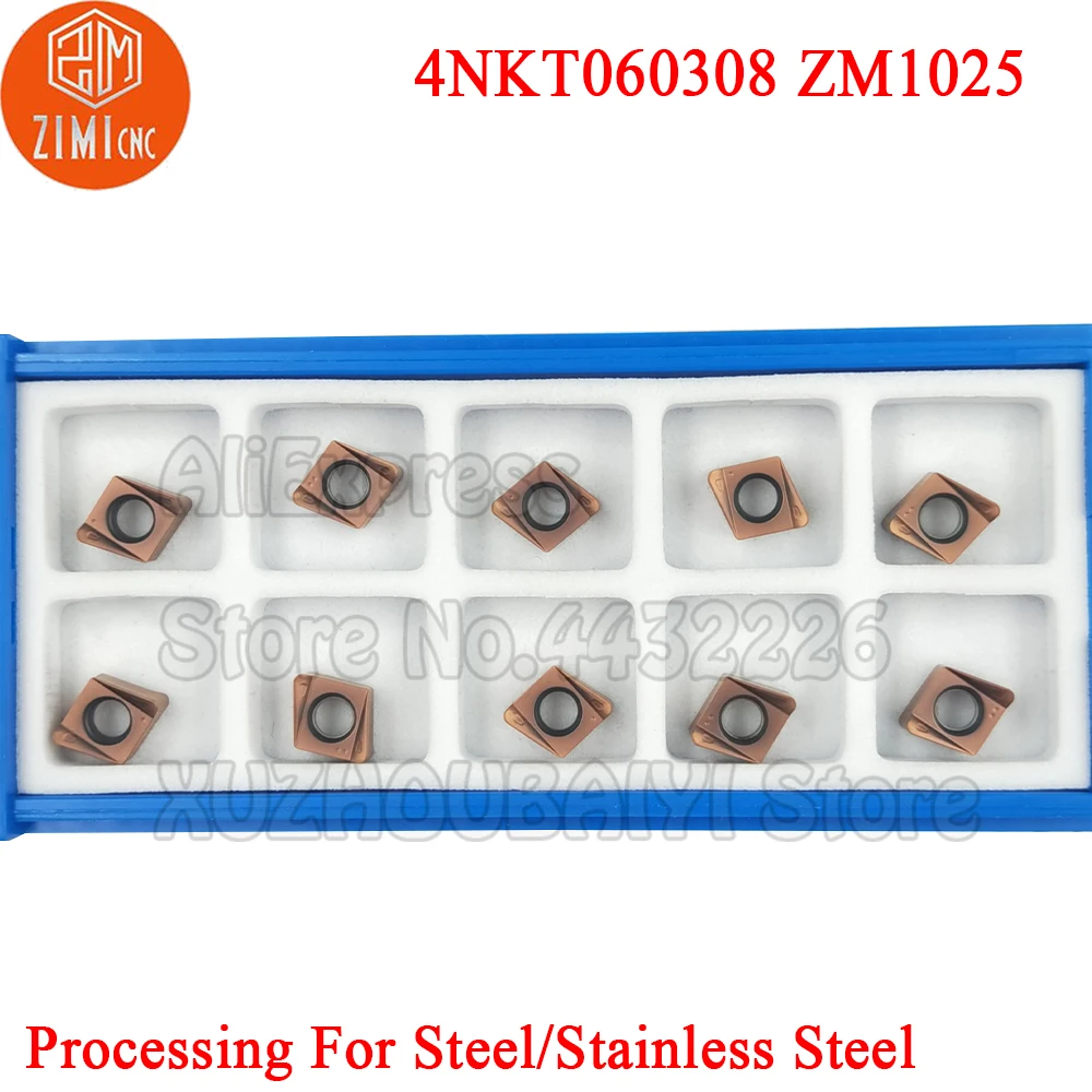 10 قطعة 4NKT060308 ZM1025 4NKT 060308 ZM1025 كربيد سريع تغذية طحن إدراج تحول أدوات 4NKT سريع طحن القاطع مطحنة شفرة