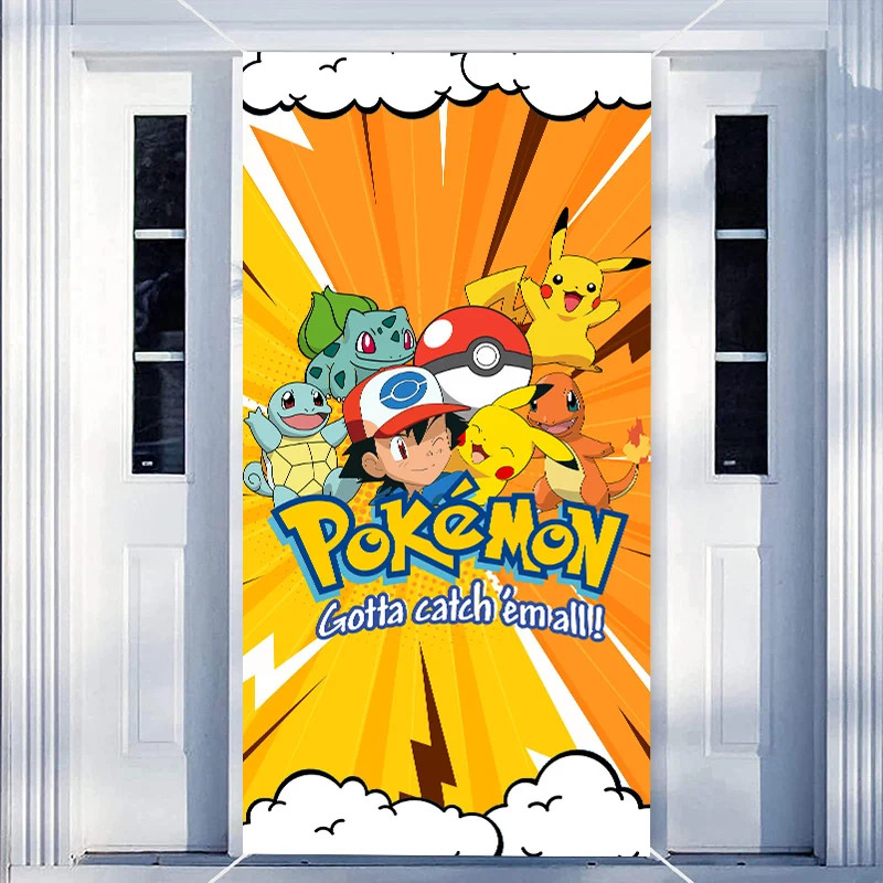 Pokemon Door Decorations Banner Pikachu Welcome Door Cover Photo Props Welcome Door Banner for Birthday Party Supplies For Kids